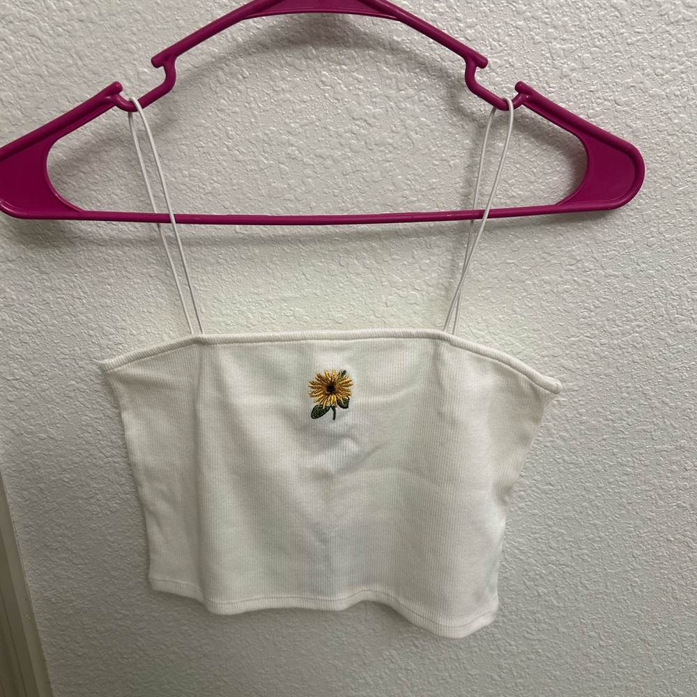 NWT Forever 21 White Camisole with Yellow Floral Embroidery